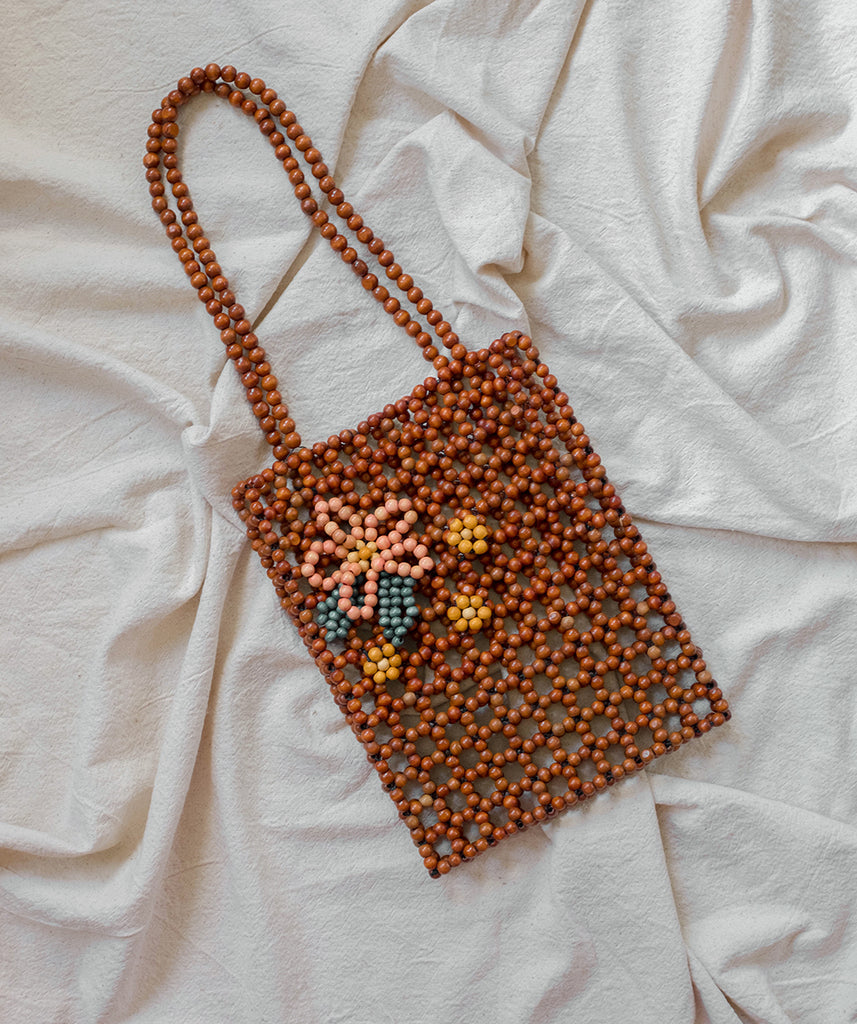 Summer fashion wood hand-woven bead hand bag women hollow out design  commuter bag female netted canvas beach totes purse handbag - AliExpress