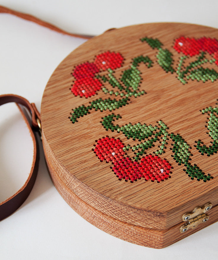 CHERRY STITCHED WOOD BAG – GRAV GRAV